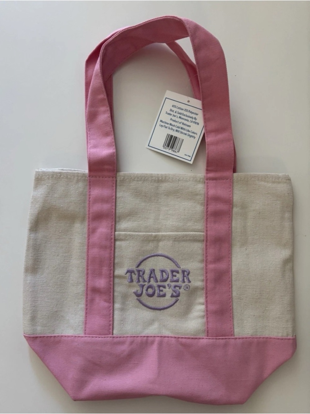 Trader Joe’s Mini Pastel Canvas Tote Bag- Pink- 2026 NWT- Limited Edition